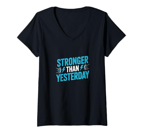 Damen Motivierendes Fitness-Zitat Stronger Than Yesterday T-Shirt mit V-Ausschnitt Damen Motivierendes Fitness-Zitat Stronger Than Yesterday T-Shirt mit V-Ausschnitt von Inspirational Workout Training Fitness Motivation.