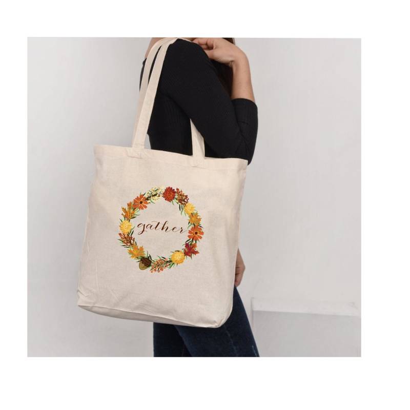 Herbstkranz Canvas Tragetasche Bunt Herbst Dekor von InspirationsinPrint