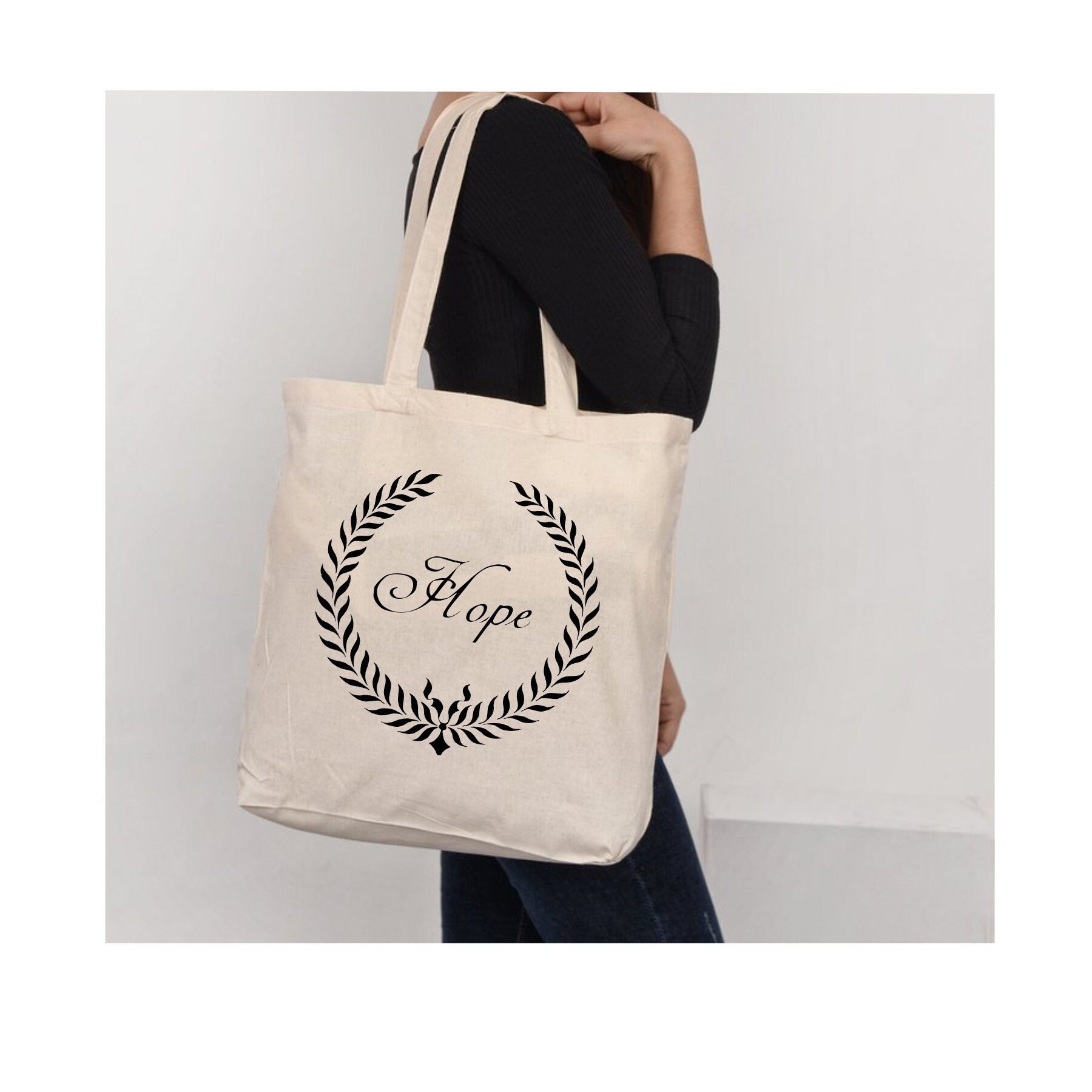 Hope Wreath Canvas Einkaufstasche - Inspirational Zitat Wiederverwendbar-Einkaufstasche von InspirationsinPrint