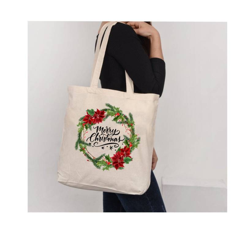 Weihnachts-Poinsettia-Kranz-Einkaufstasche von InspirationsinPrint