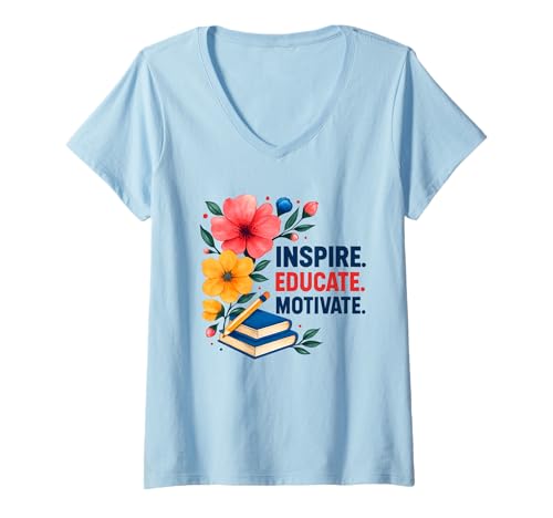 Damen Inspire Educate Motivate Bloom with Purpose T-Shirt mit V-Ausschnitt Damen Inspire Educate Motivate Bloom with Purpose T-Shirt mit V-Ausschnitt von Inspire Educate Motivate Bloom with Purpose