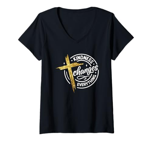 Damen Freundlichkeit verändert Alles Cross Design T-Shirt mit V-Ausschnitt Damen Freundlichkeit verändert Alles Cross Design T-Shirt mit V-Ausschnitt von Inspire Faith Kindness Cross Message