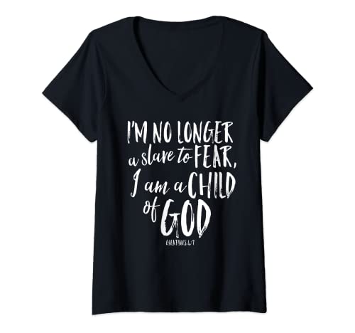 Damen Christliches Shirt mit Aufschrift "No Longer A Slave To Fear Child Of God" T-Shirt mit V-Ausschnitt Damen Christliches Shirt mit Aufschrift "No Longer A Slave To Fear Child Of God" T-Shirt mit V-Ausschnitt von Inspired By Grace Designs