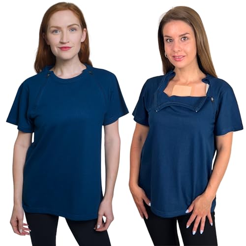 Inspired Comforts Chemotherapie Port Access Halbarm Shirt, Blaugrün/Ein Hauch von Paradies (Trace of Paradise), Mittel von Inspired Comforts