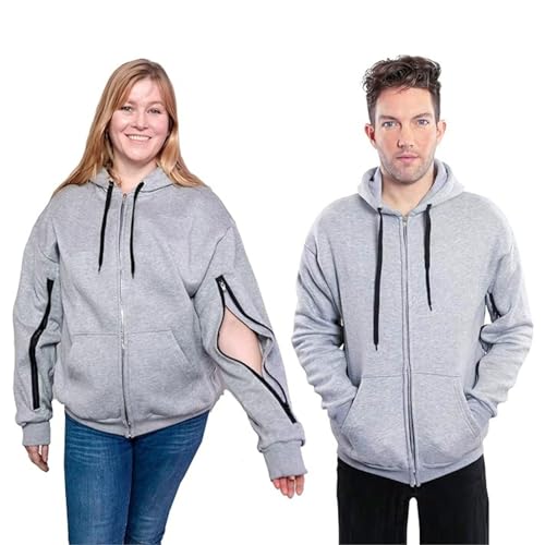 Inspired Comforts Dialysis Port Access Pullover Hoodie mit Zwei-Wege-Reißverschluss an den Armen, GRAU, Medium von Inspired Comforts
