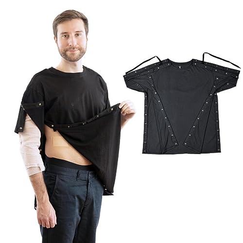 Inspired Comforts Unisex Post-Chirurgie & Reha Dual Access Crew Neck Snap Shirt, Schwarz, L von Inspired Comforts