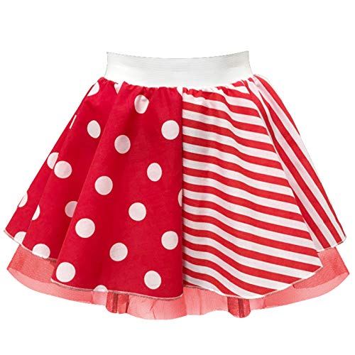 Inspired Costumes Mädchen Karnevalsrock – rot und weiß Rock – halbe Streifen und halbe Punkte Gr. 4-5 Jahre, rot / weiß von Inspired Costumes