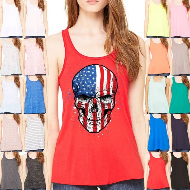 American Flag Skull Tank - Canvas Damen Flowy Racerback Erwachsene Wir Tragen Größen Xs 2Xl in 14 Farben von InspiredRebellion