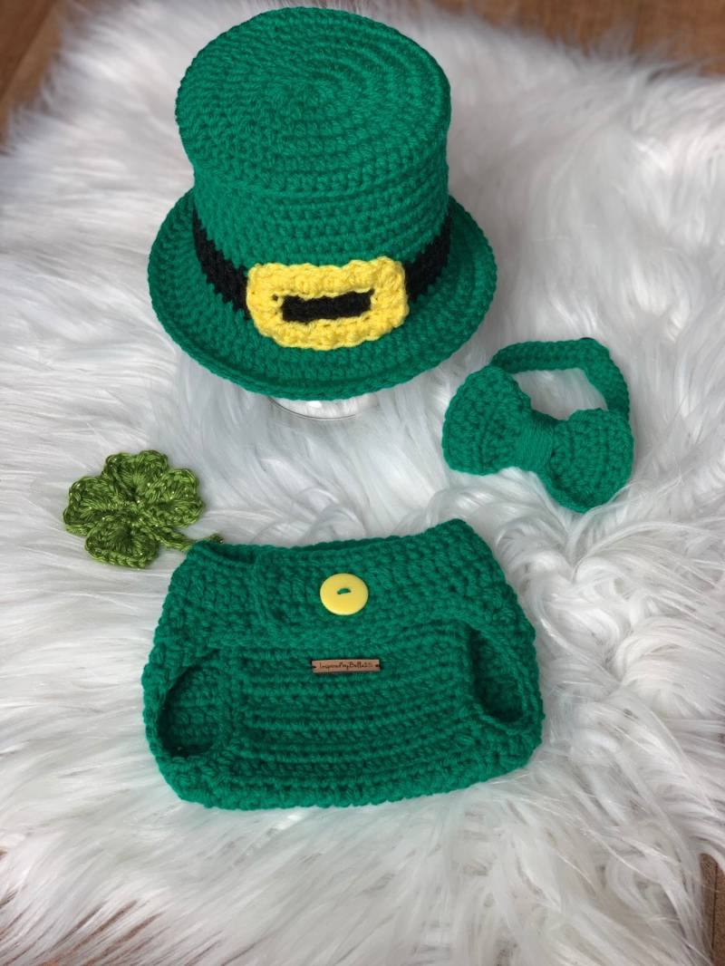 Set St Patrick Day , Foto Requisiten Häkeln Irish Crochet Outfit 0-3 Monate Versandfertig Leprechaun Croc von InspiredbyBella25