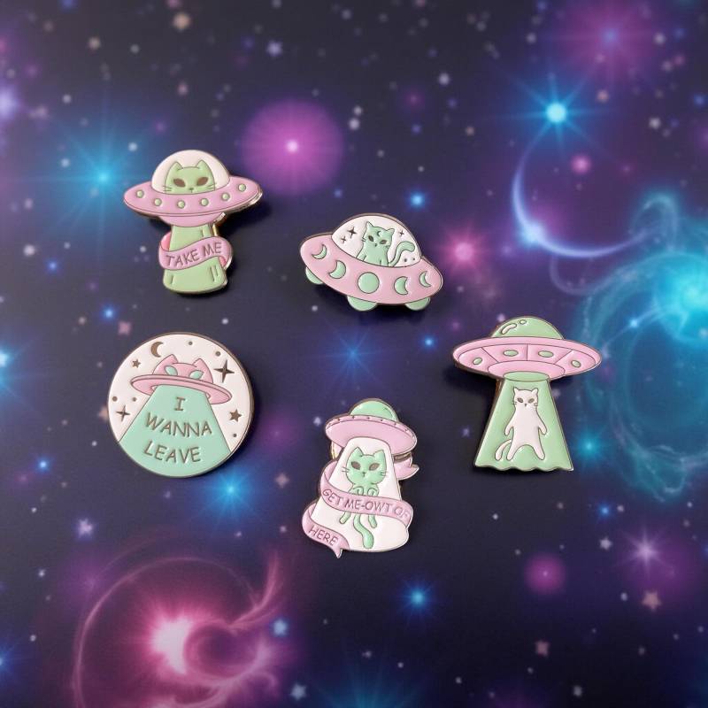 Anstecker 5Er Set Alien Katzen Grün Rosa I Wanna Leave Kitty Fly Away Ufo Area51 Meowt Of Here Katze Deko Tasche Enamel Pin Anstecker 5Er Set Alien Katzen Grün Rosa I Wanna Leave Kitty Fly Away Ufo Area51 Meowt Of Here Katze Deko Tasche Enamel Pin von InspiredbyJulez