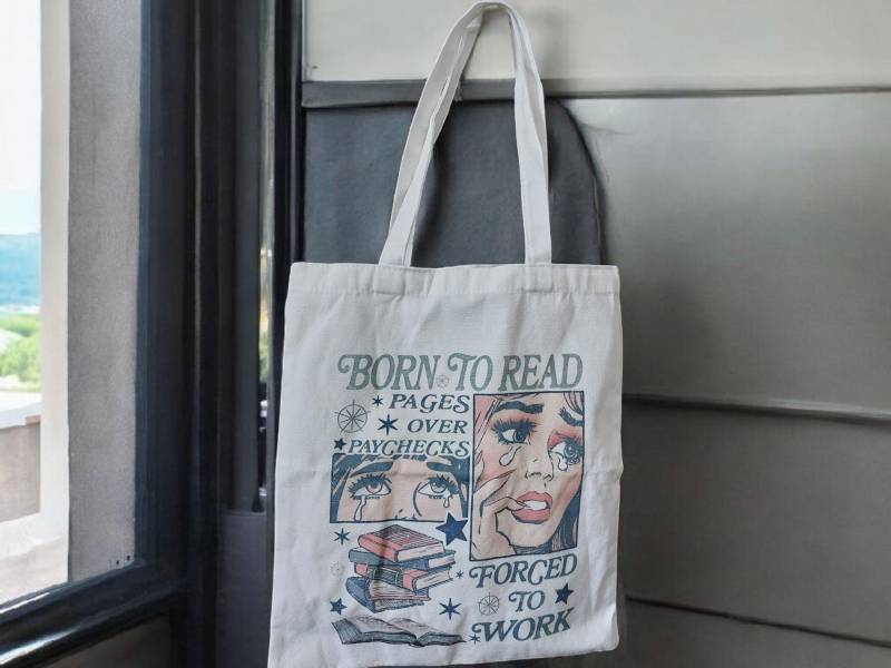 Canvas Tasche Born To Read Forced Work Book Lover Booktrovert Reading Is My Passion Addict Print Lustige Druck Cute Bag von InspiredbyJulez