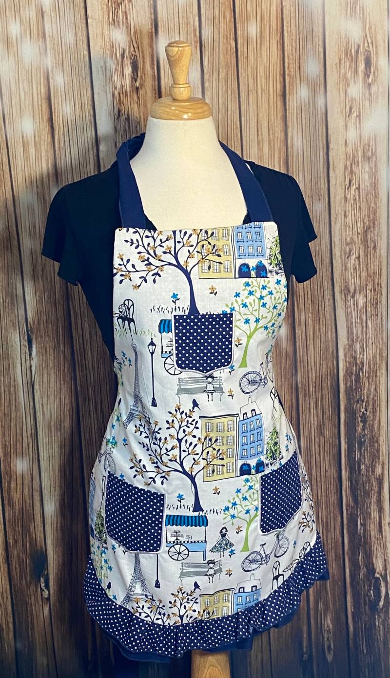 Schürze, Marine Paris Vintage, Vintage Rüschen Blaue Polka Dot von Inspiredthread