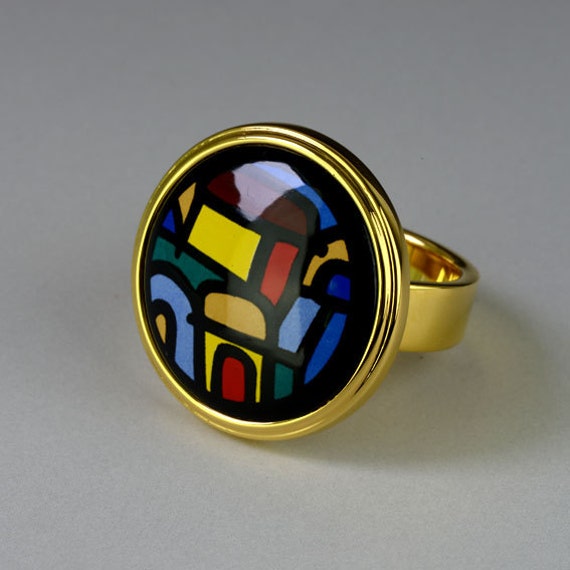 Limoges Serie Emaille 18K Vergoldeter Ring Aus Titanstahl Limoges Serie Emaille 18K Vergoldeter Ring Aus Titanstahl von InspiringEnamel