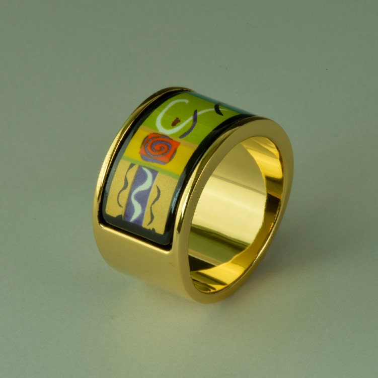 Matisse Serie Emaille 18K Vergoldeter Ring Aus Titanstahl Matisse Serie Emaille 18K Vergoldeter Ring Aus Titanstahl von InspiringEnamel
