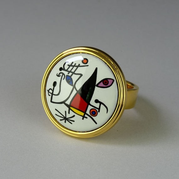 Miró-Serie Emaille 18K Vergoldeter Ring Aus Titanstahl von InspiringEnamel