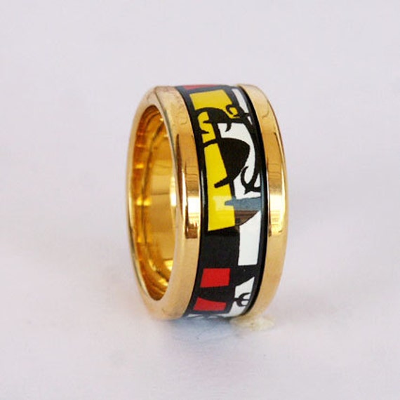Miró-Serie Emaille 18K Vergoldeter Ring Aus Titanstahl von InspiringEnamel
