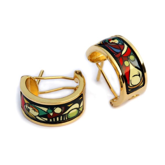 Picasso Serie Emaille 18K Vergoldete Ohrringe Aus Titan Stahl Picasso Serie Emaille 18K Vergoldete Ohrringe Aus Titan Stahl von InspiringEnamel