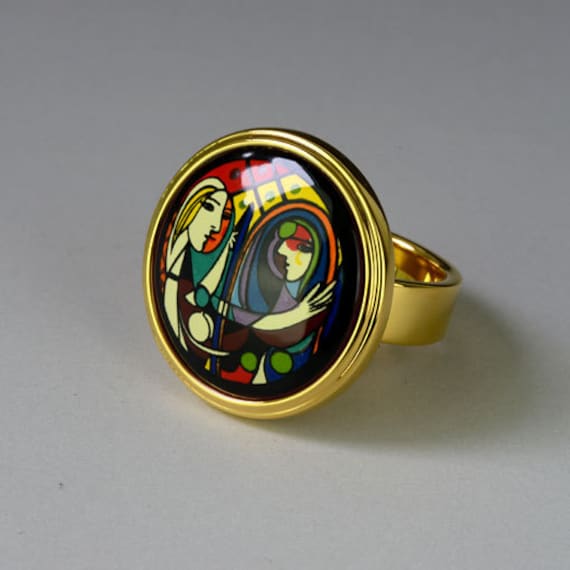 Picasso Serie Emaille 18K Vergoldeter Ring Aus Titan Stahl Picasso Serie Emaille 18K Vergoldeter Ring Aus Titan Stahl von InspiringEnamel