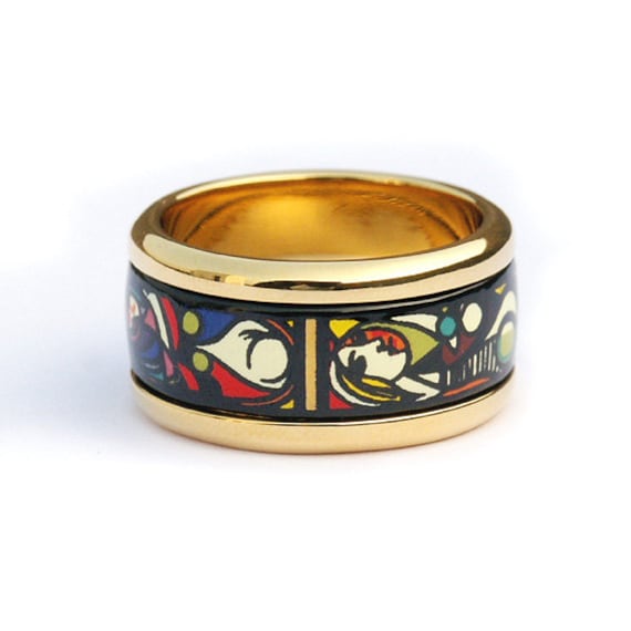 Picasso Serie Emaille 18K Vergoldeter Ring Aus Titan Stahl von InspiringEnamel