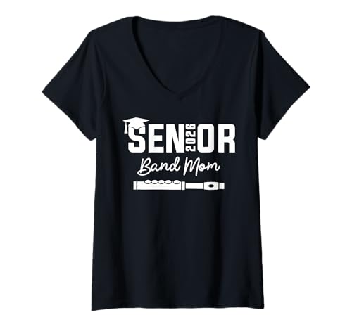 Damen Senior Band Mom 2026 Marching Band Class of 2026 Flöte T-Shirt mit V-Ausschnitt Damen Senior Band Mom 2026 Marching Band Class of 2026 Flöte T-Shirt mit V-Ausschnitt von Inspyrmyn