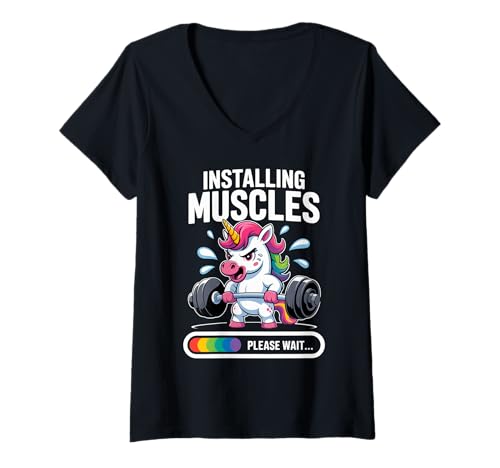 Damen Funny Cute Unicorn Workout Gym Fitness Weightlifting T-Shirt mit V-Ausschnitt Damen Funny Cute Unicorn Workout Gym Fitness Weightlifting T-Shirt mit V-Ausschnitt von Installing Muscles Please Wait Tee