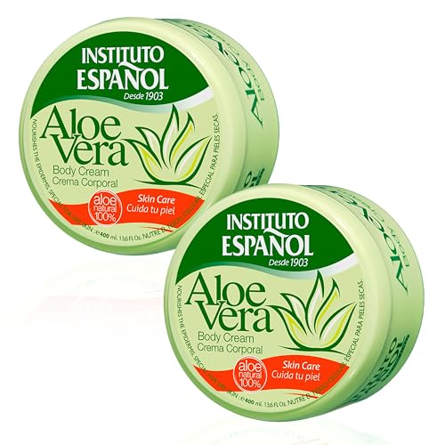 Instituto Español Aloe Vera Körpercreme für Hände und Füße | Creme für trockene Haut | feuchtigkeitsspendende und natürliche Tagespflege für den Alltag mit MAXI Format 2x400 ml von Instituto Español