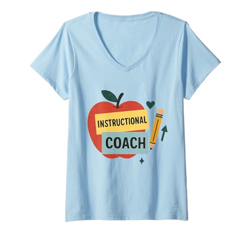 Damen Lehrtrainer Unterstützung Lehrer Schüler Erfolg Apple T-Shirt mit V-Ausschnitt von Instructional Coach Shirts & Gifts HHWCo.