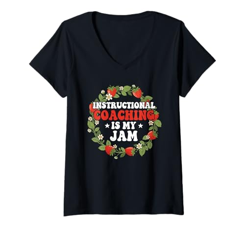 Damen Instructional Coaching ist My Jam Teacher Coach Strawberry T-Shirt mit V-Ausschnitt Damen Instructional Coaching ist My Jam Teacher Coach Strawberry T-Shirt mit V-Ausschnitt von Instructional Specialist Teaching Coach Education!