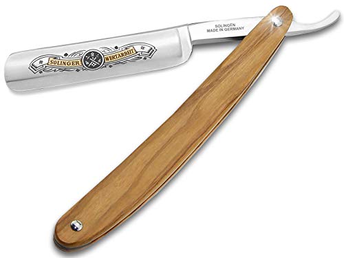 Solinger Rasiermesser 5/8 Zoll mit Echten Oliven-Holzgriff Solingen Made in Germany Premium Extra Scharf geschliffene Rasierkllinge zur optimalen Bartpflege für eine gründliche Nassrasur von InstrumenteNRW