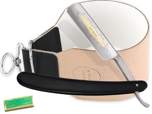 Rasiermesser mit Profi Streichriemen Leder Leinen Kombi und Paste aus Solingen Rasier Set-Angebot für Herren als Geschenk Idee von InstrumenteNrw
