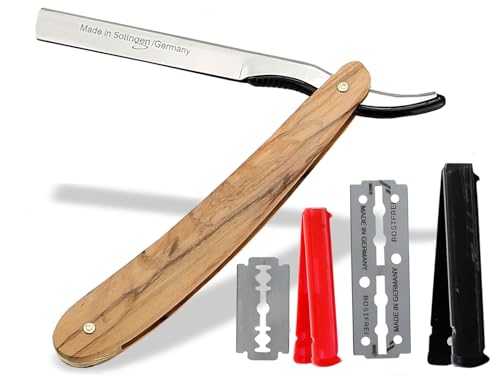 Rasiermesser mit Wechselklingen aus Solingen Bartmesser Made in Germany Rasier-Set für Herren mit Kleiner/Großer Rasierklinge Profi Bartpflege Rasur Messer für eine perfekte Nassrasur (Olivenholz) von InstrumenteNrw