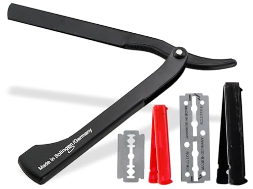 Rasiermesser mit Wechselklingen aus Solingen Bartmesser Made in Germany Rasier-Set für Herren mit Kleiner/Großer Rasierklinge Profi Bartpflege Rasur Messer für eine perfekte Nassrasur (Schwarz) von InstrumenteNrw