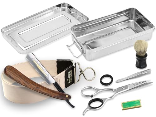 Solingen Streichriemen im Rasiermesser-Set 7 Teilig mit Solinger Paste und InstrumenteNRW Holzgriff Rasiermesser Rasierpinsel mit Rasier Box. Ideal als Geschenk für Herren von InstrumenteNrw