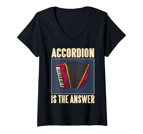Damen Akkordeon Ist Die Antwort Lustiger Musikhumor T-Shirt mit V-Ausschnitt Damen Akkordeon Ist Die Antwort Lustiger Musikhumor T-Shirt mit V-Ausschnitt von Instrumentenhumor für Spieler und Fans