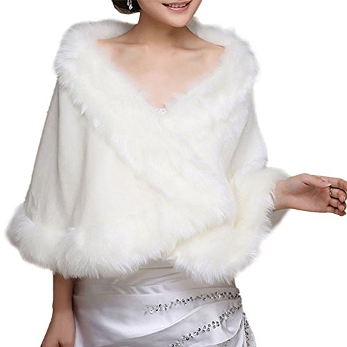 Insun Damen Brautzusatz Elfenbein Kunstpelz Winter Cape Umhang Braut Hochzeit Schal von Insun