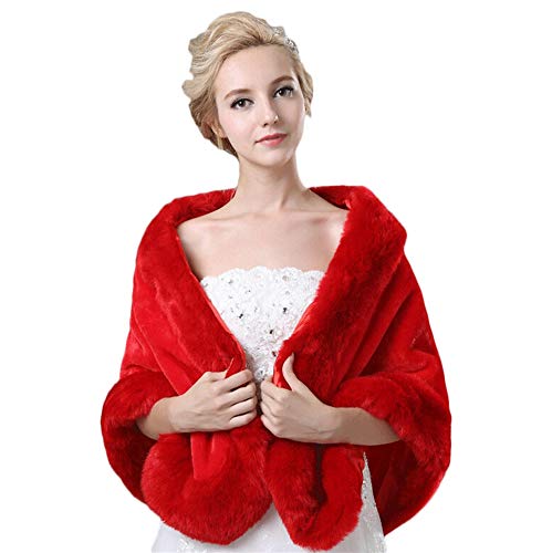 Insun Damen Brautzusatz Rot Kunstpelz Winter Cape Umhang Braut Hochzeit Schal von Insun