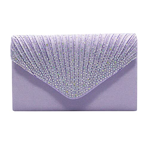 Insun Damen Clutch, Elegante Umschlag Tasche, Satin Glänzend Abendtasche mit Kette für Hochzeit Wedding Prom Party Helles Lila 21 x 13 x 5 cm von Insun