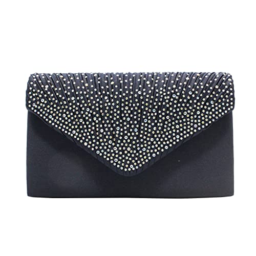 Insun Damen Clutch, Elegante Umschlag Tasche, Satin Glänzend Abendtasche mit Kette für Hochzeit Wedding Prom Party Navy Blau 21 x 13 x 5 cm von Insun