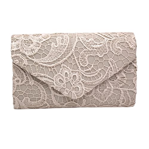 Insun Damen Clutch, Spitze Abendtasche mit Kette, Elegante Umschlag Tasche für Hochzeit Wedding Prom Party Aprikose 1 22 x 13 x 5 cm von Insun