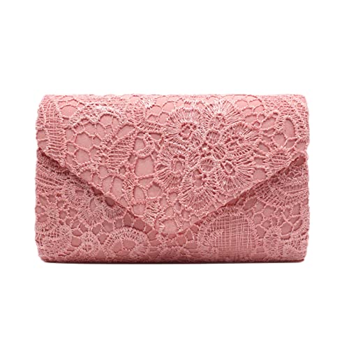 Insun Damen Clutch, Spitze Abendtasche mit Kette, Elegante Umschlag Tasche für Hochzeit Wedding Prom Party Rosa 1 22 x 13 x 5 cm von Insun