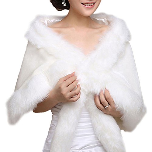 Insun Damen Pelz Bolero Braut Hochzeit Fell Jacke aus künstlichem Fuchspelz von Insun