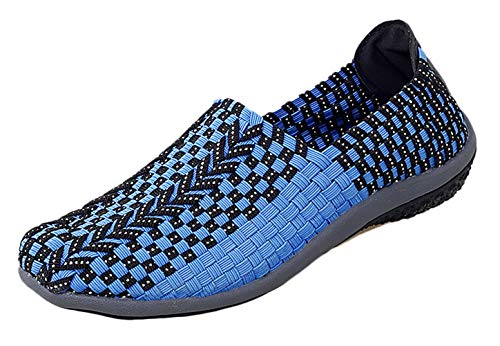 Insun Damen Schuhe Geflochten Halbschuhe Flache rutschfest Atmungsaktiv Freizeitschuhe Blau 39 EU von Insun