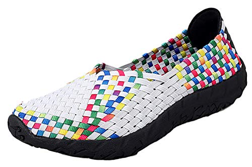 Insun Damen Schuhe Geflochten Halbschuhe Flache rutschfest Atmungsaktiv Freizeitschuhe Mehrfarbig Weiß 38 EU von Insun