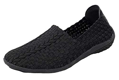 Insun Damen Schuhe Geflochten Halbschuhe Flache rutschfest Atmungsaktiv Freizeitschuhe Schwarz 1 40 EU von Insun