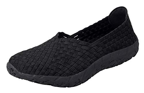 Insun Damen Schuhe Geflochten Halbschuhe Flache rutschfest Atmungsaktiv Freizeitschuhe Schwarz 3 40 EU von Insun