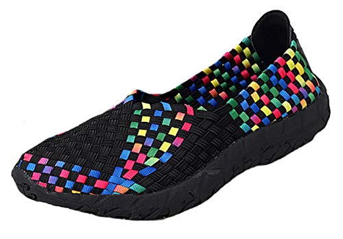 Insun Damen Schuhe Geflochten Halbschuhe Flache rutschfest Atmungsaktiv Freizeitschuhe Schwarz 4 40 EU von Insun