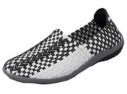 Insun Damen Schuhe Geflochten Halbschuhe Flache rutschfest Atmungsaktiv Freizeitschuhe Schwarz Weiß 41 EU von Insun