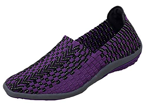 Insun Damen Schuhe Geflochten Halbschuhe Flache rutschfest Atmungsaktiv Freizeitschuhe Violett 38 EU von Insun