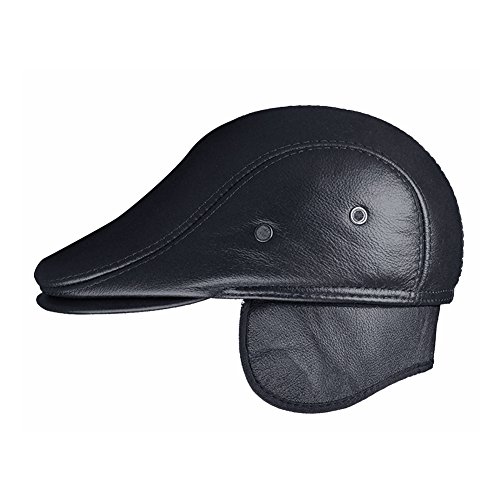 Insun Herren Earflap Cap Leder Fliegermützen Winter Mützen Mit Ohrenschutz Warm Kappe Schwarz mit Earflap XXL von Insun