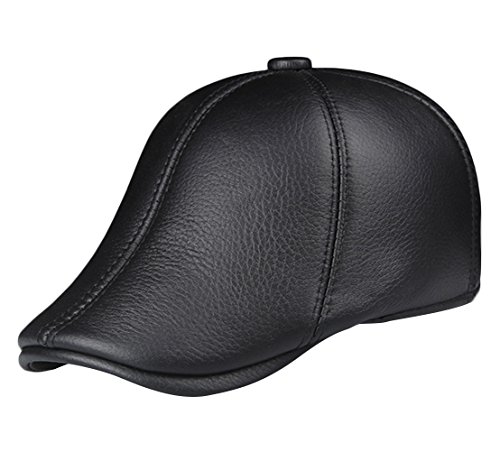 Insun Herren Leder Kappe Schiebermütze Outdoor Schirmmützen Baseballmütze Mützen Earflap Cap Schwarz XL von Insun